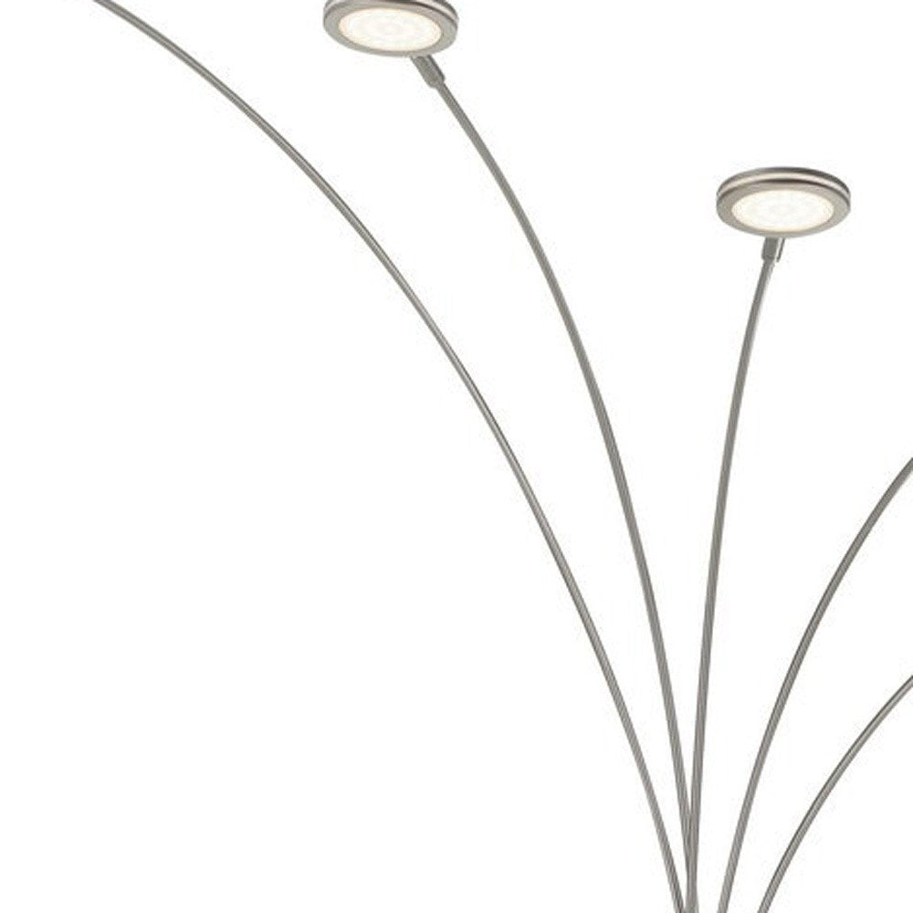 72" Nickel Five Light Led Arc Floor Lamp on a white background