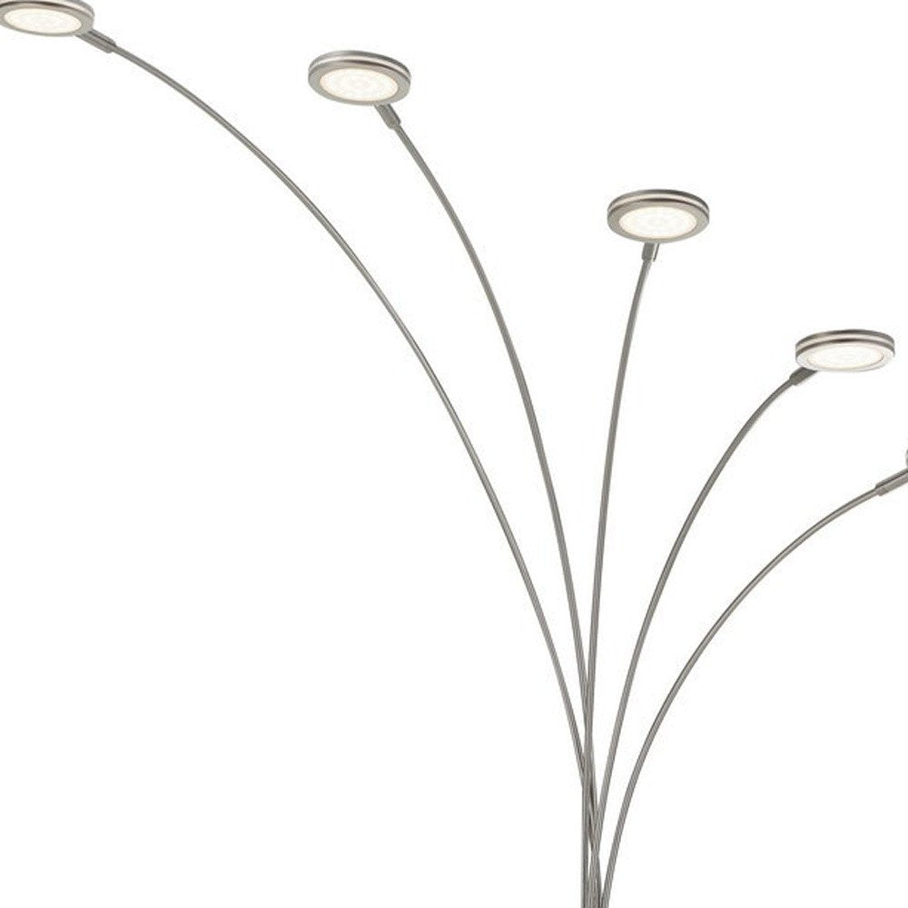 72" Nickel Five Light Led Arc Floor Lamp on a white background