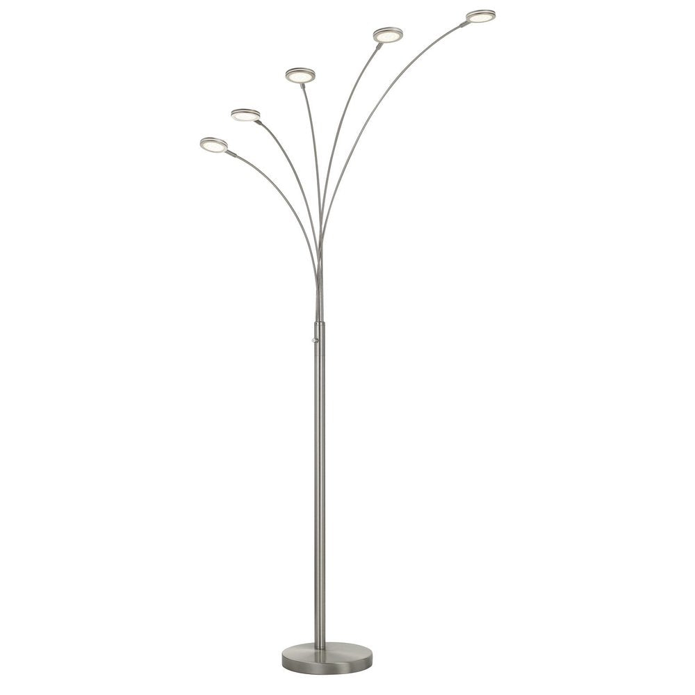 72" Nickel Five Light Led Arc Floor Lamp on a white background