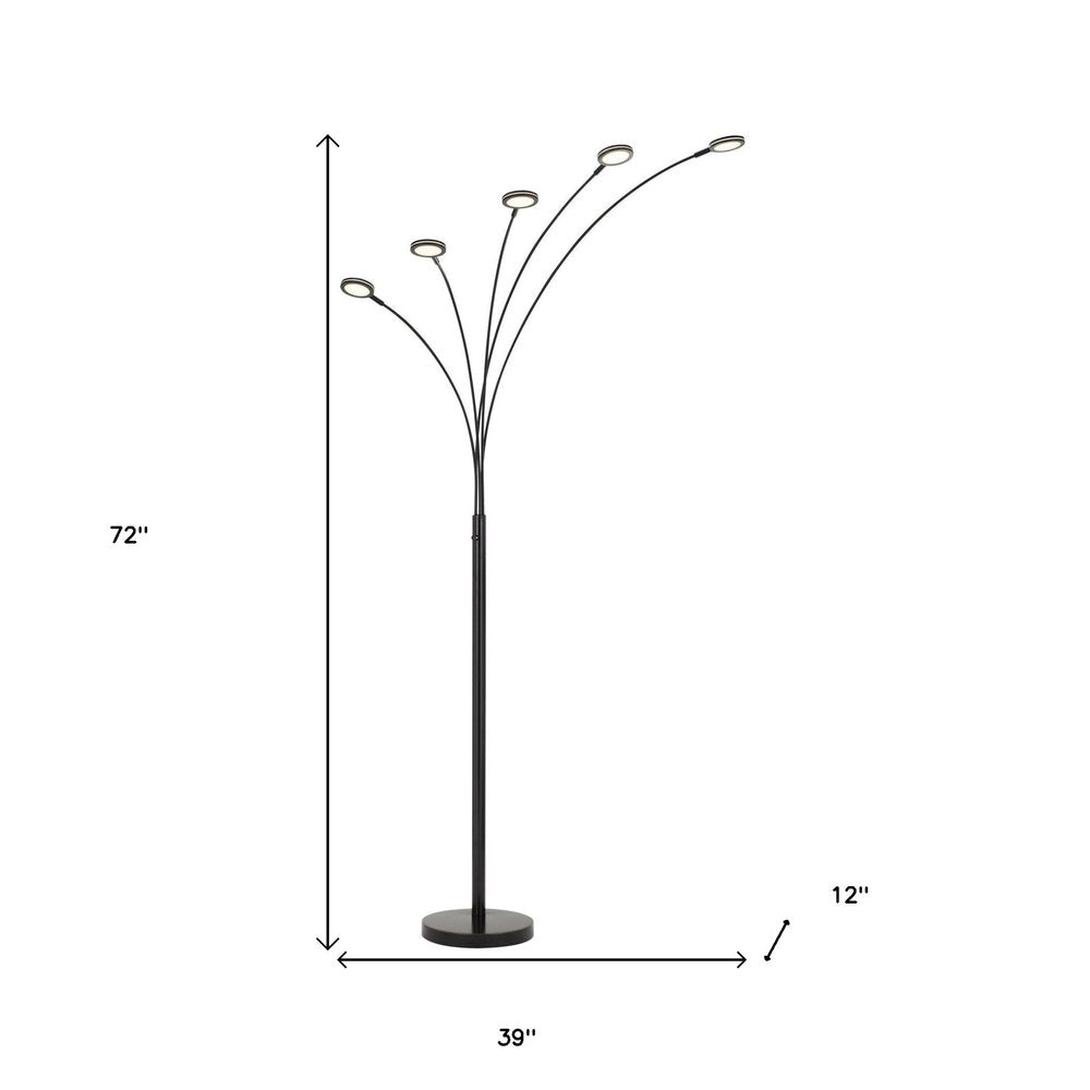 72" Bronze Five Light LED Arc Floor Lamp on a white background