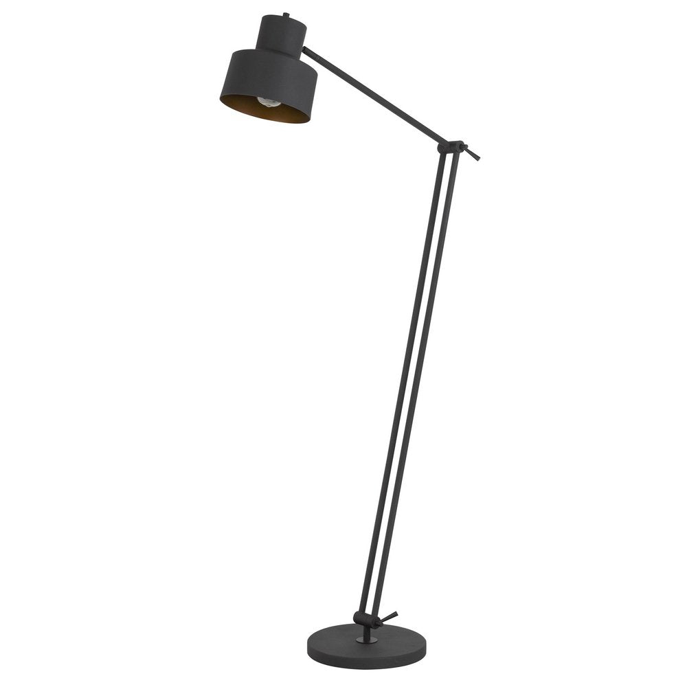 65" Black Adjustable Traditional Shaped Floor Lamp With Black Dome Shade. Floor lamp isolated on a plain white background, showing a black metal surface.