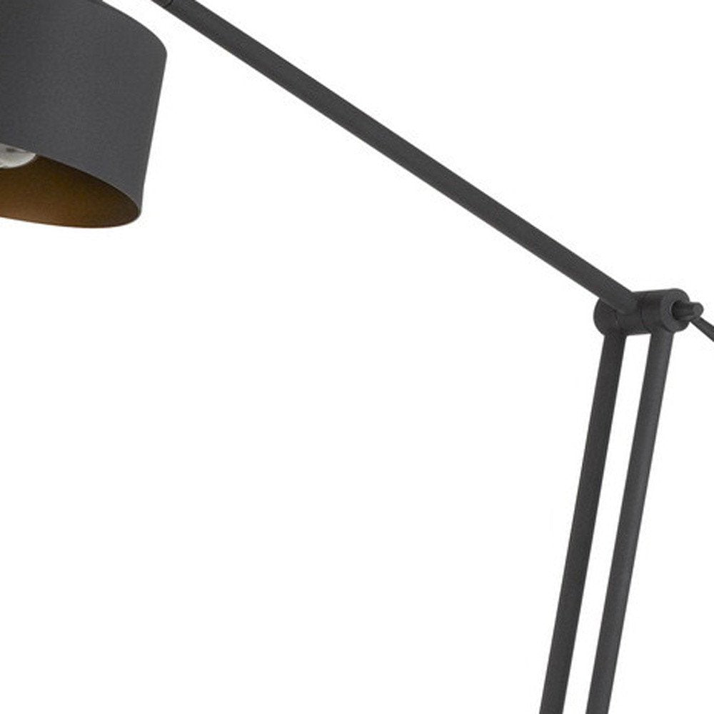 65" Black Adjustable Traditional Shaped Floor Lamp With Black Dome Shade. Floor lamp isolated on a plain white background, finished in black metal.