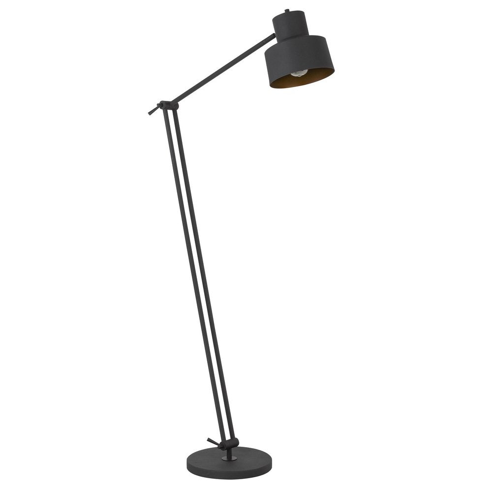 65" Black Adjustable Traditional Shaped Floor Lamp With Black Dome Shade. Floor lamp isolated on a plain white background, in a black metal finish.