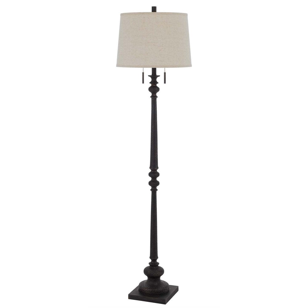 63" Rust Two Light Floor Lamp With Beige Fabric Square Shade. Floor lamp isolated on a plain white background, in a beige metal finish.