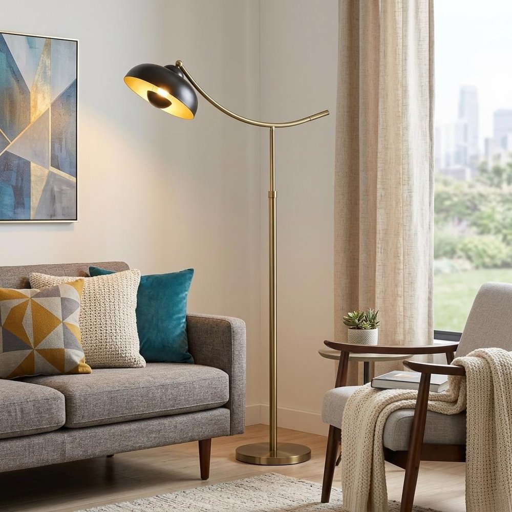 66" Bronze Adjustable Arc Floor Lamp With Bronze Dome Shade