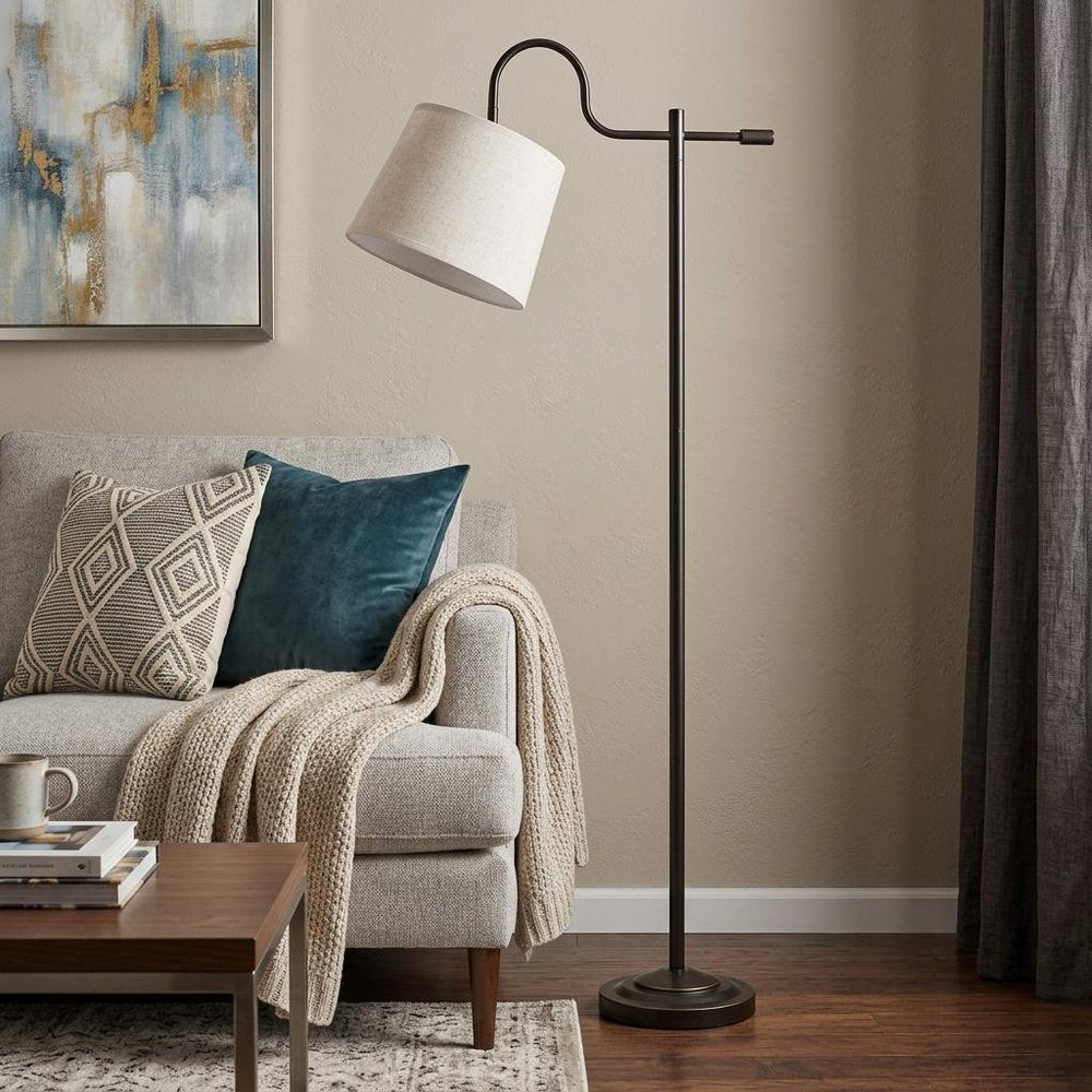 63" Bronze Adjustable Traditional Shaped Floor Lamp With Gray Square Shade