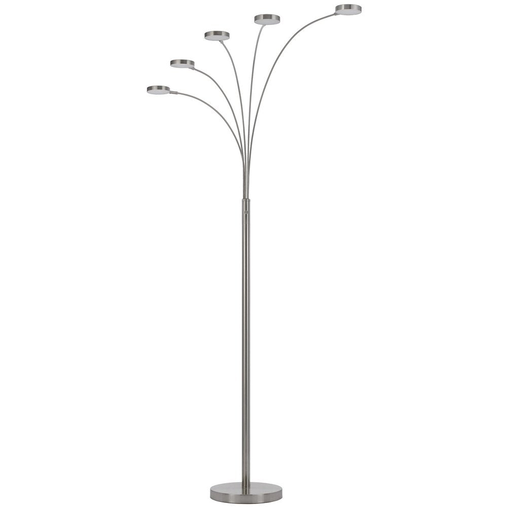 82" Nickel Five Light Led Arc Floor Lamp on a white background