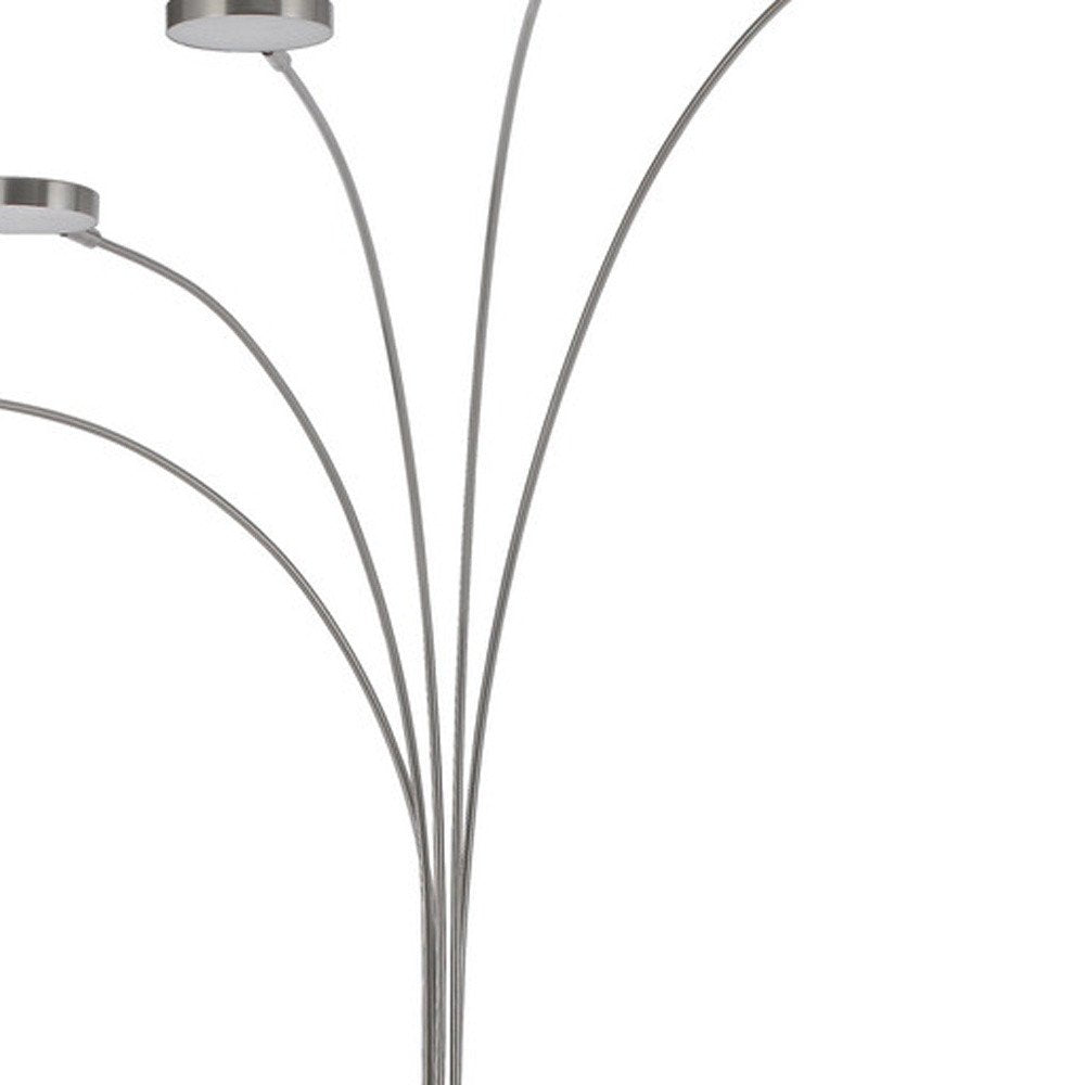 82" Nickel Five Light Led Arc Floor Lamp on a white background