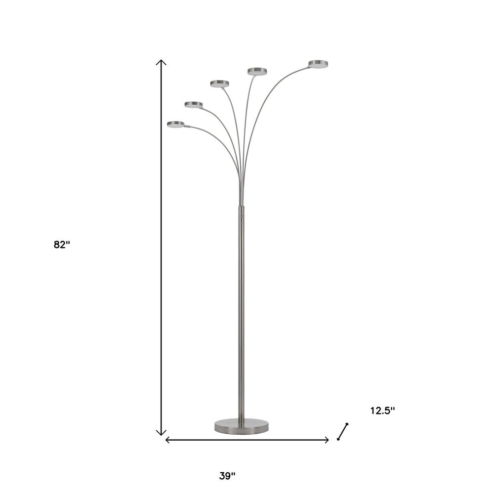 82" Nickel Five Light Led Arc Floor Lamp on a white background