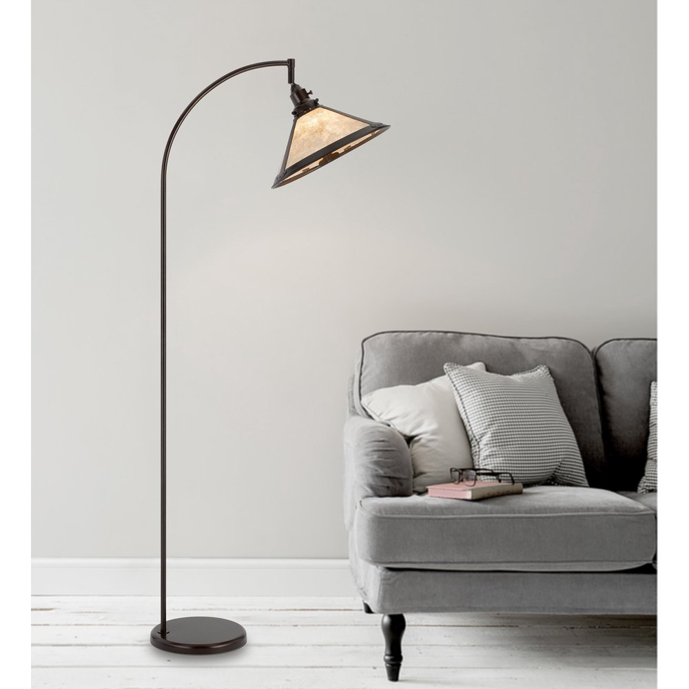 Cropped view of 65" Bronze Traditional Shaped Floor Lamp With White Empire Shade focusing on the white metal surface.