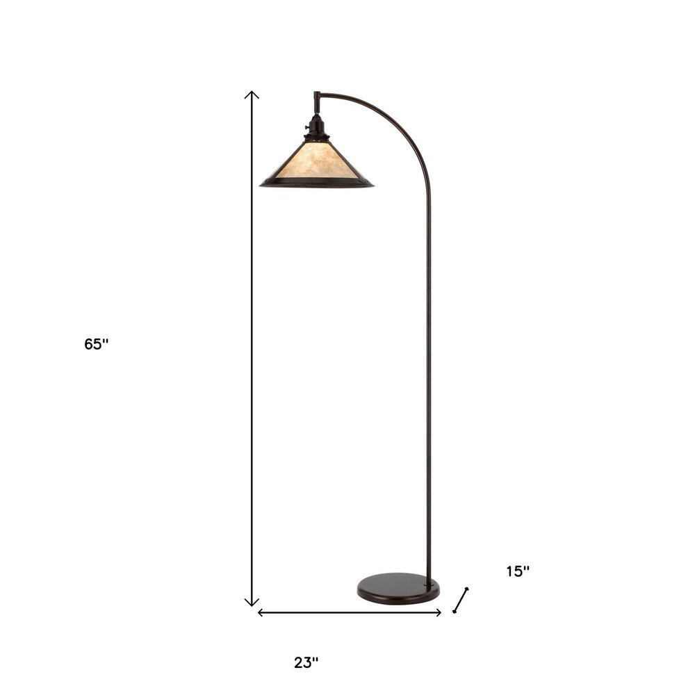 65" Bronze Traditional Shaped Floor Lamp With White Empire Shade. Floor lamp isolated on a plain white background, showing a metal surface.