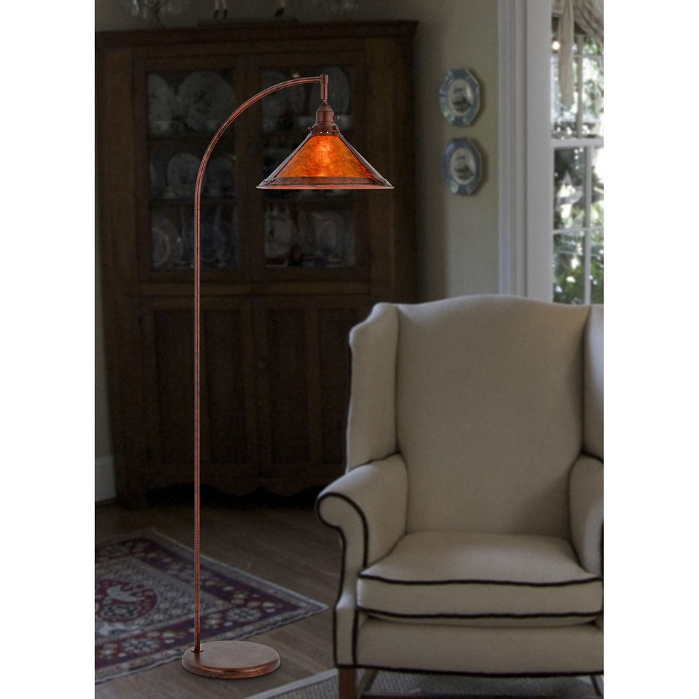 65" Rusted Traditional Shaped Floor Lamp With Rust Empire Shade. Floor lamp isolated on a plain white background, in a black metal finish.