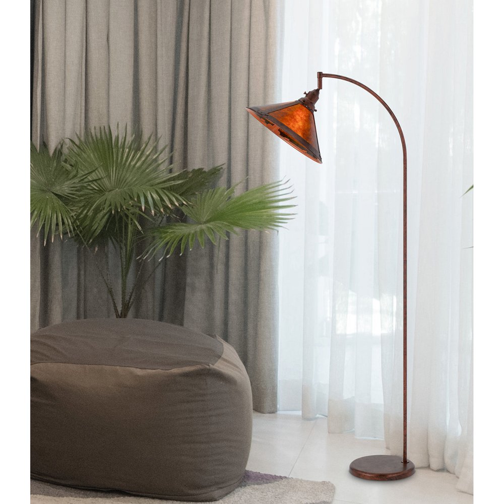 65" Rusted Traditional Shaped Floor Lamp With Rust Empire Shade. Floor lamp isolated on a plain white background, finished in tan metal.