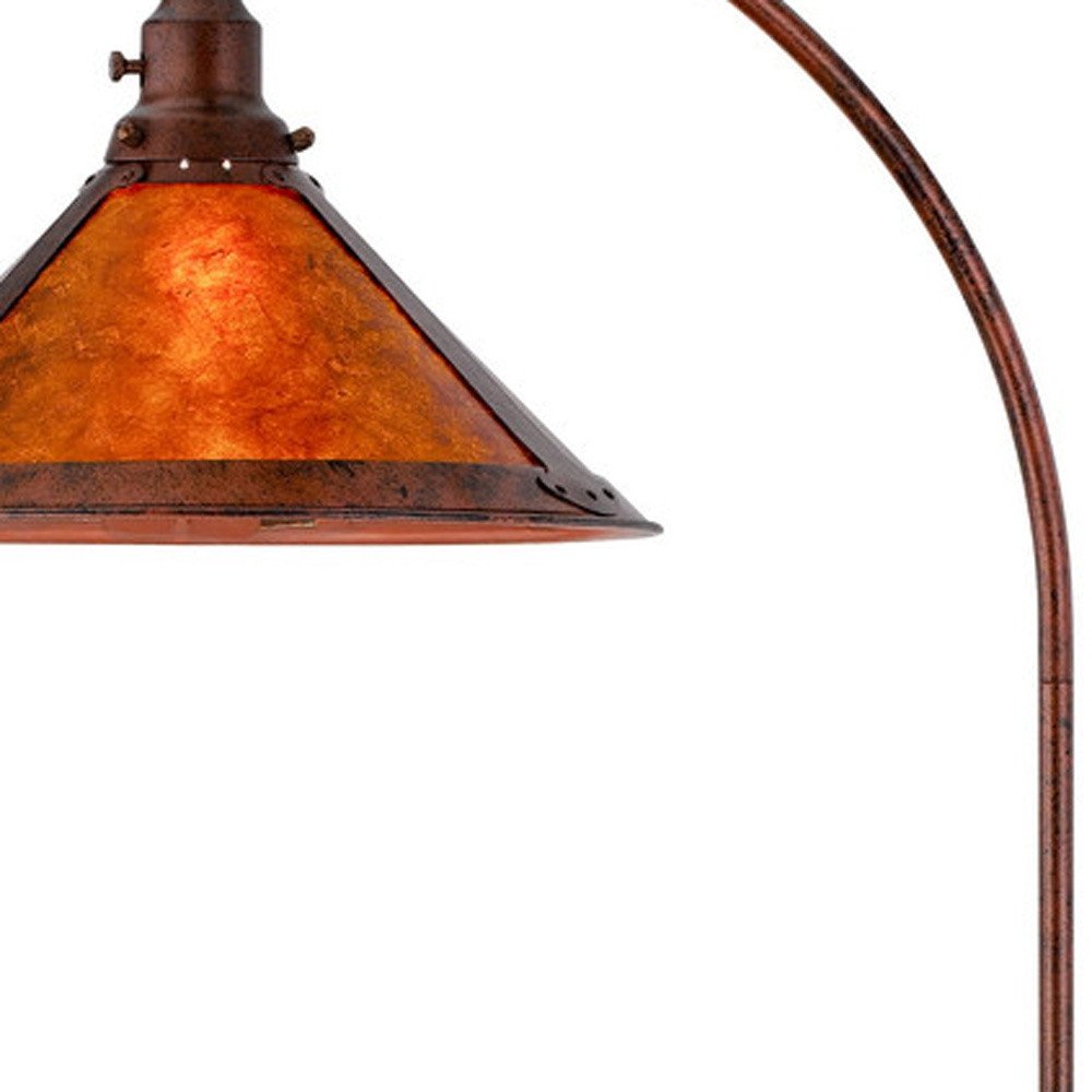 65" Rusted Traditional Shaped Floor Lamp With Rust Empire Shade. Floor lamp isolated on a plain white background, showing a burgundy metal surface.