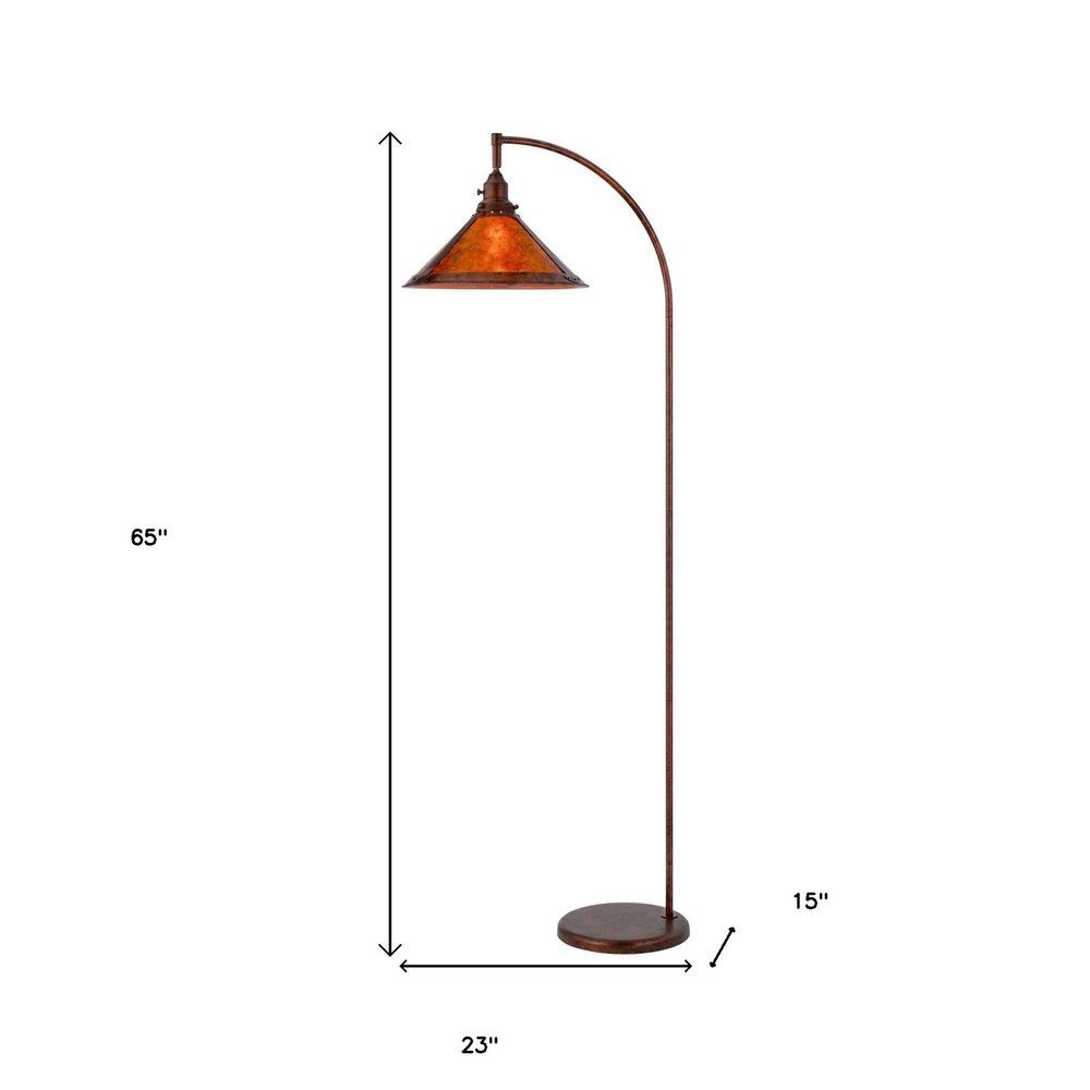 65" Rusted Traditional Shaped Floor Lamp With Rust Empire Shade. Floor lamp isolated on a plain white background, in a light gray metal finish.