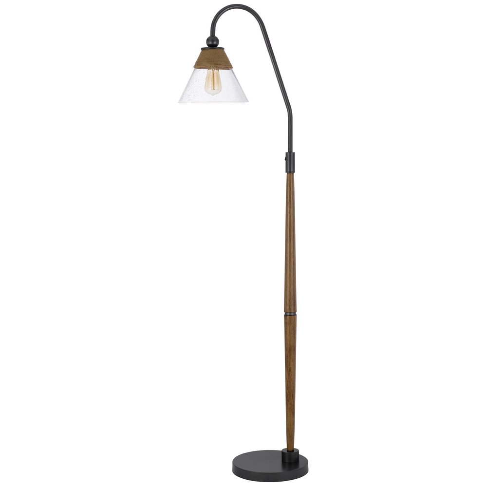 71" Brown Traditional Shaped Floor Lamp With Clear Transparent Glass Empire Shade on a white background