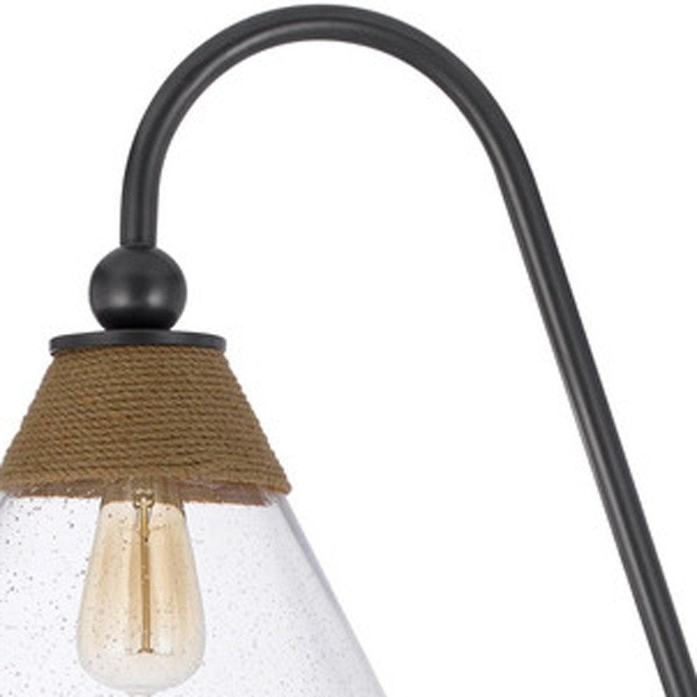 71" Brown Traditional Shaped Floor Lamp With Clear Transparent Glass Empire Shade on a white background