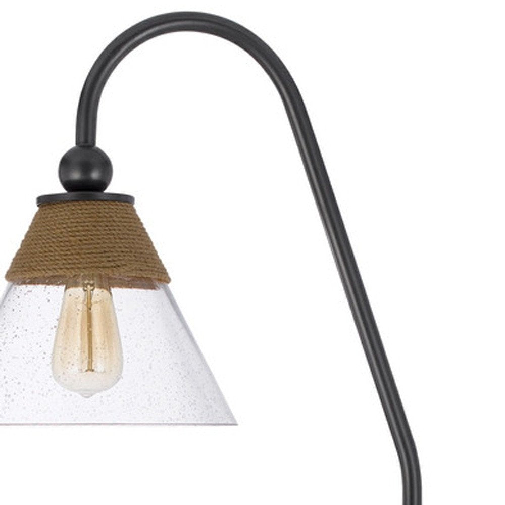 71" Brown Traditional Shaped Floor Lamp With Clear Transparent Glass Empire Shade on a white background