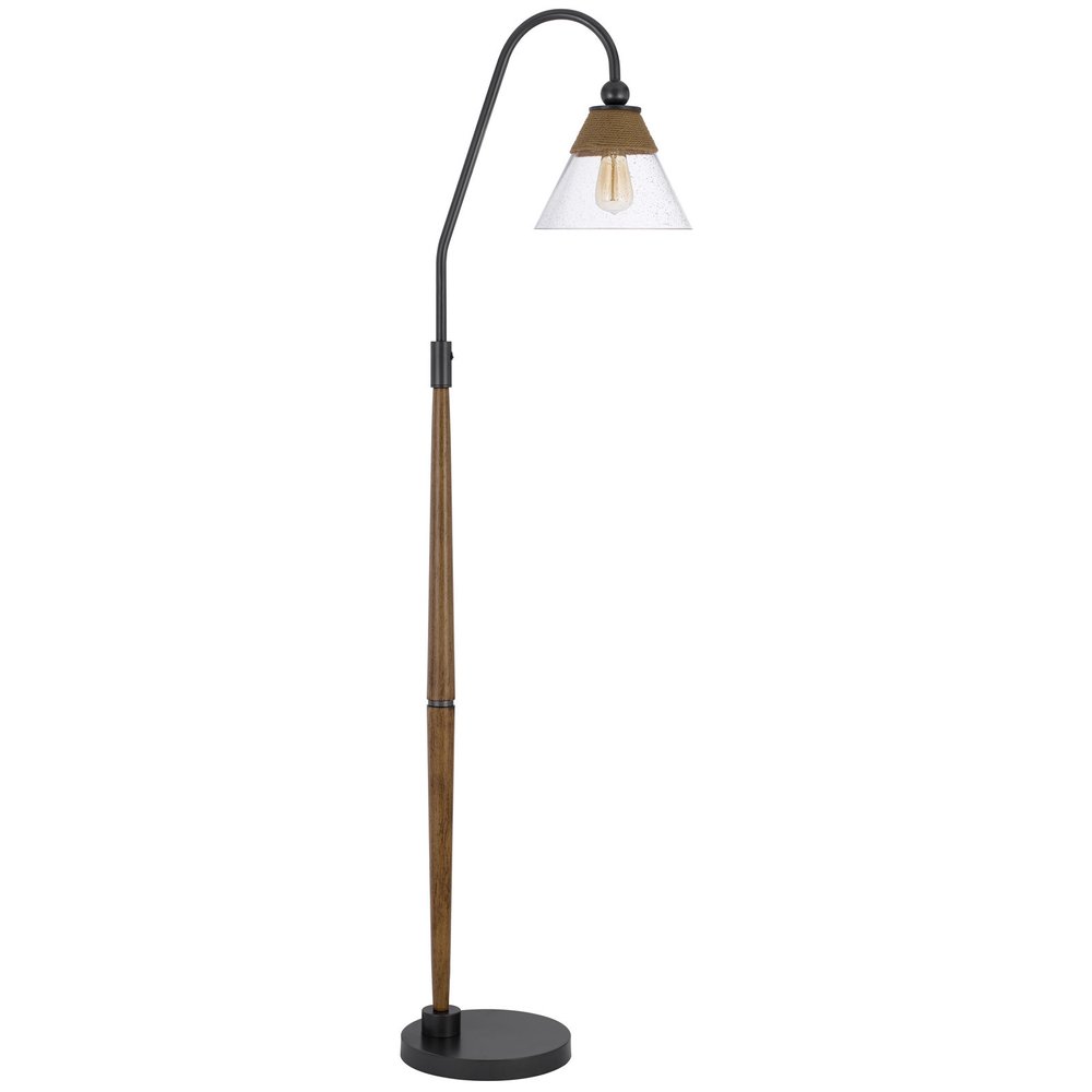 71" Brown Traditional Shaped Floor Lamp With Clear Transparent Glass Empire Shade on a white background