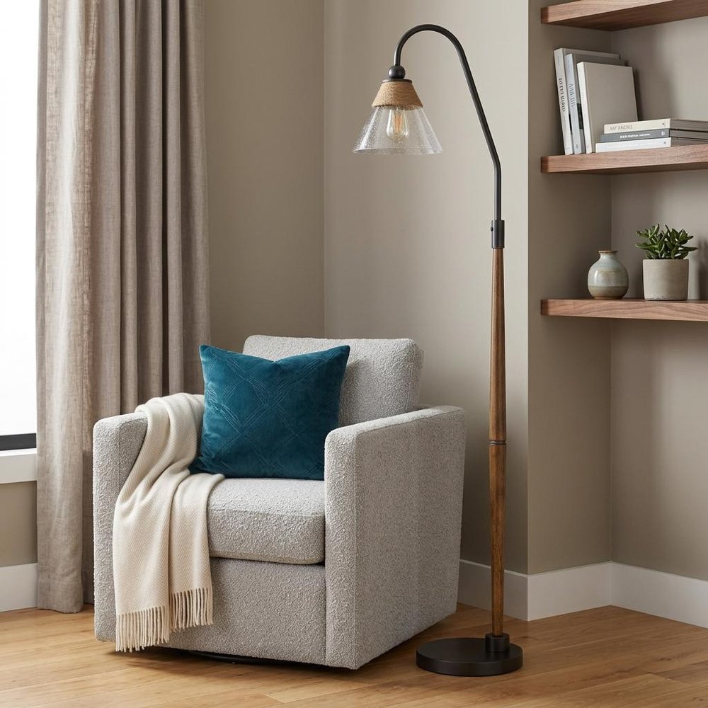 71" Brown Traditional Shaped Floor Lamp With Clear Transparent Glass Empire Shade