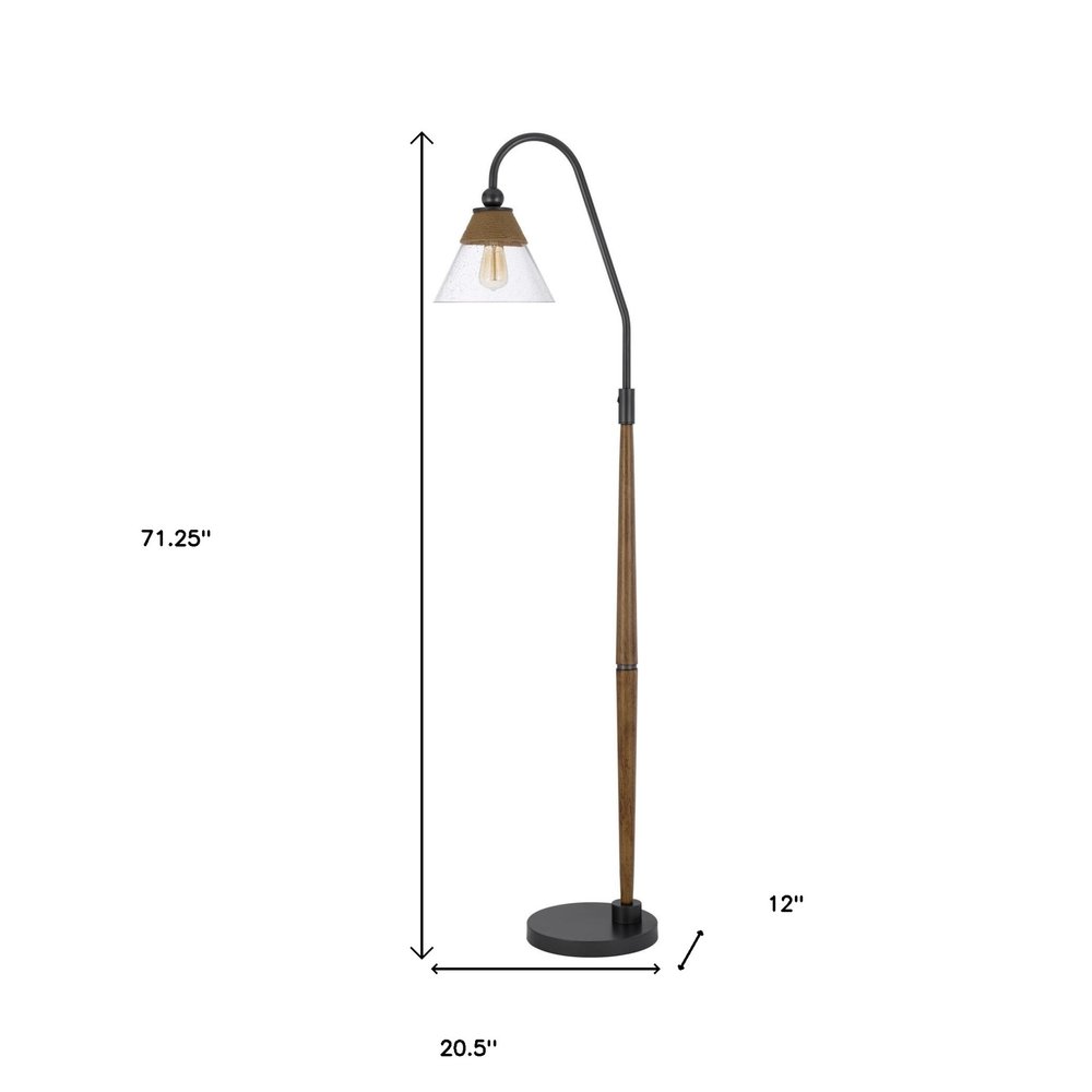 71" Brown Traditional Shaped Floor Lamp With Clear Transparent Glass Empire Shade on a white background