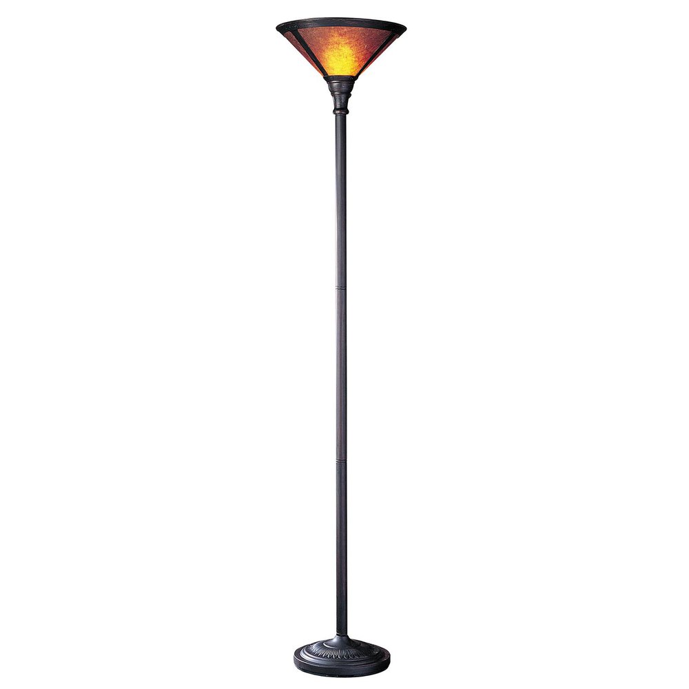 71" Rusted Torchiere Floor Lamp With Brown Dome Shade on a white background