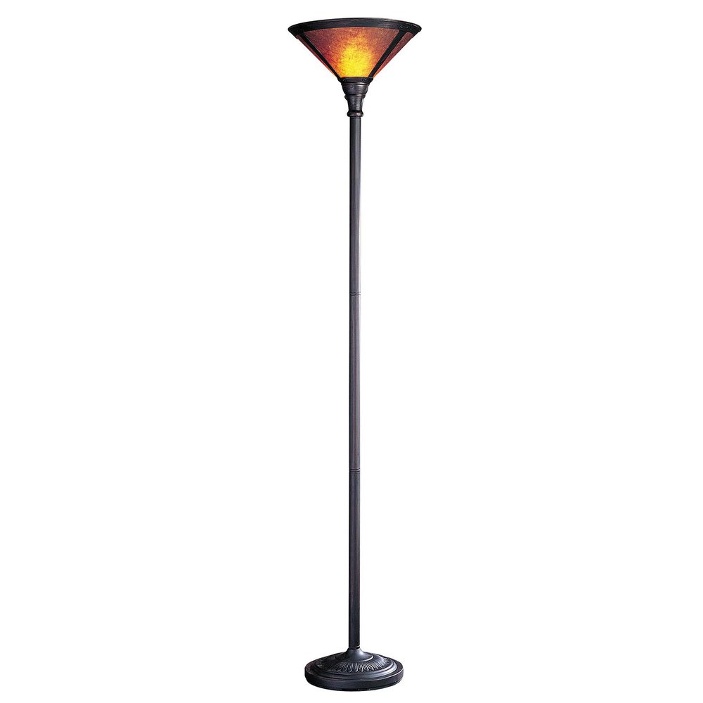 71" Rusted Torchiere Floor Lamp With Brown Dome Shade on a white background