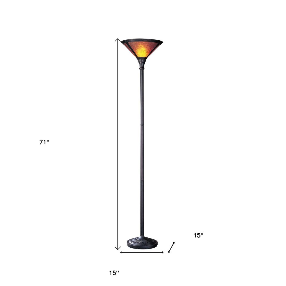 71" Rusted Torchiere Floor Lamp With Brown Dome Shade on a white background