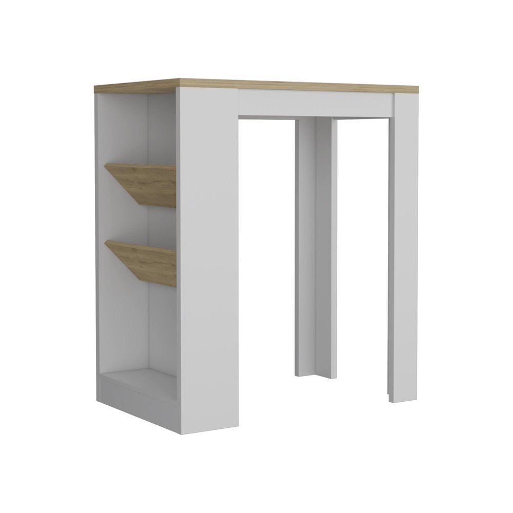 Set of Two Oak and White Wood Kitchen Island And Pantry Cabinet on a white background