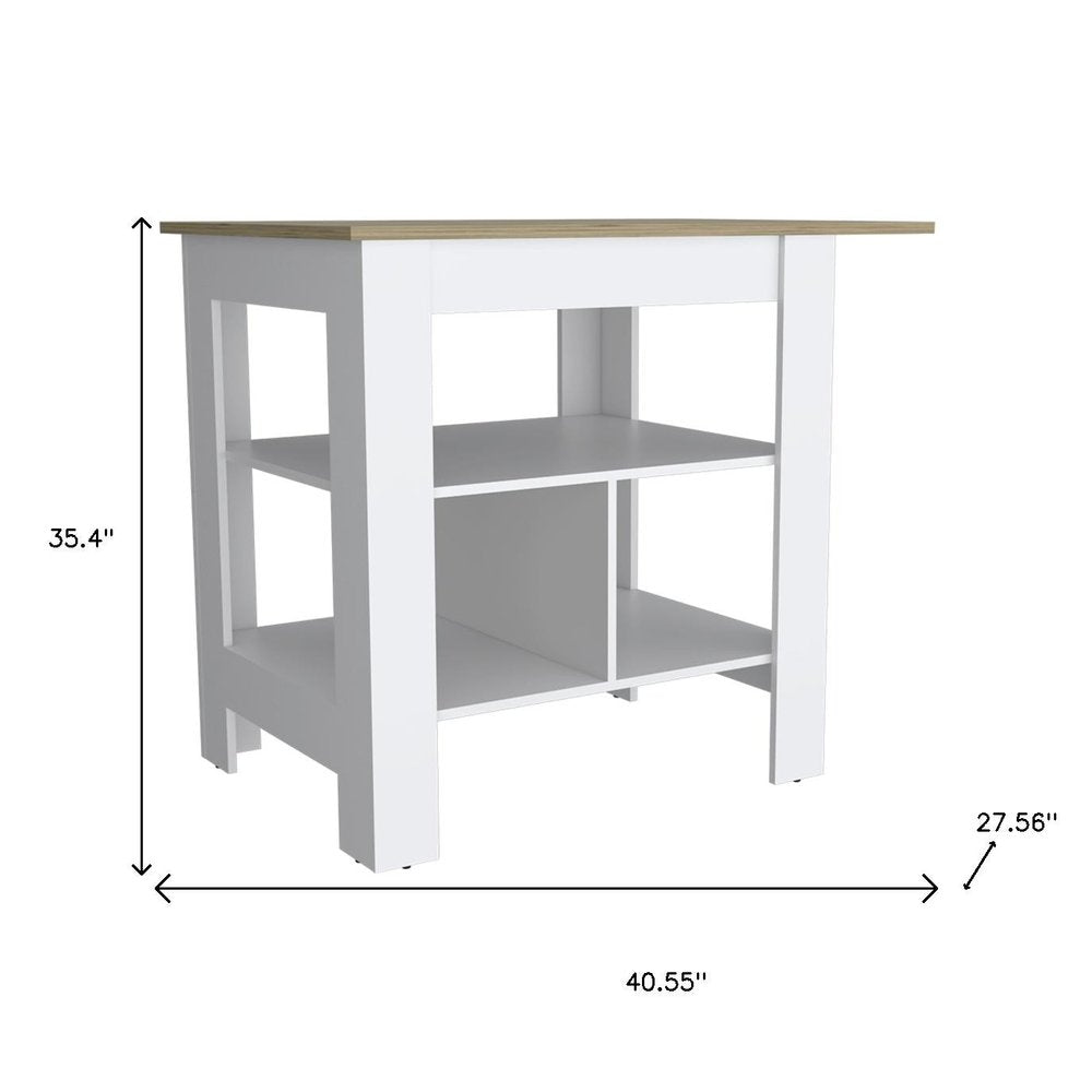 41" Natural and White Wood Kitchen Island Set With Storage. Kitchen cart isolated on a plain white background, finished in white wood.