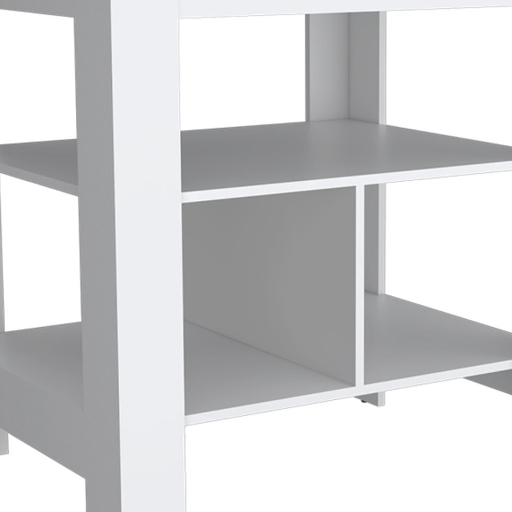 41" Natural and White Wood Kitchen Island Set With Storage. Kitchen cart isolated on a plain white background, showing a white wood surface.