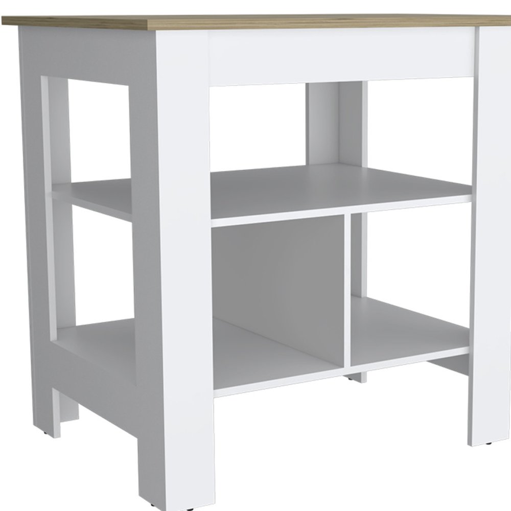 41" Natural and White Wood Kitchen Island Set With Storage. Kitchen cart isolated on a plain white background, in a white wood finish.