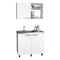 24" X 39" White Stainless Steel and Wood Utility Cabinet With Sink. Kitchen & utility sink isolated on a plain white background, finished in white metal.