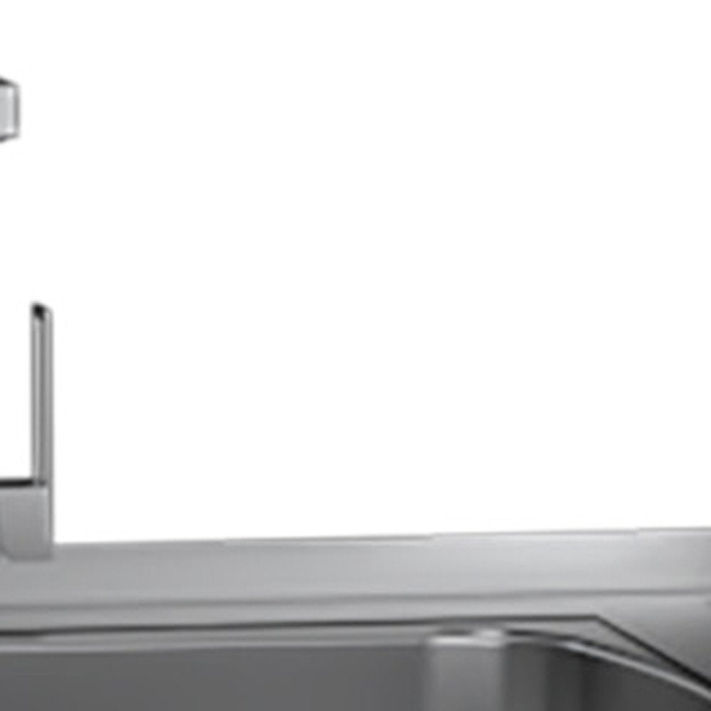 24" X 39" White Stainless Steel and Wood Utility Cabinet With Sink. Kitchen & utility sink isolated on a plain white background, showing a metal surface.