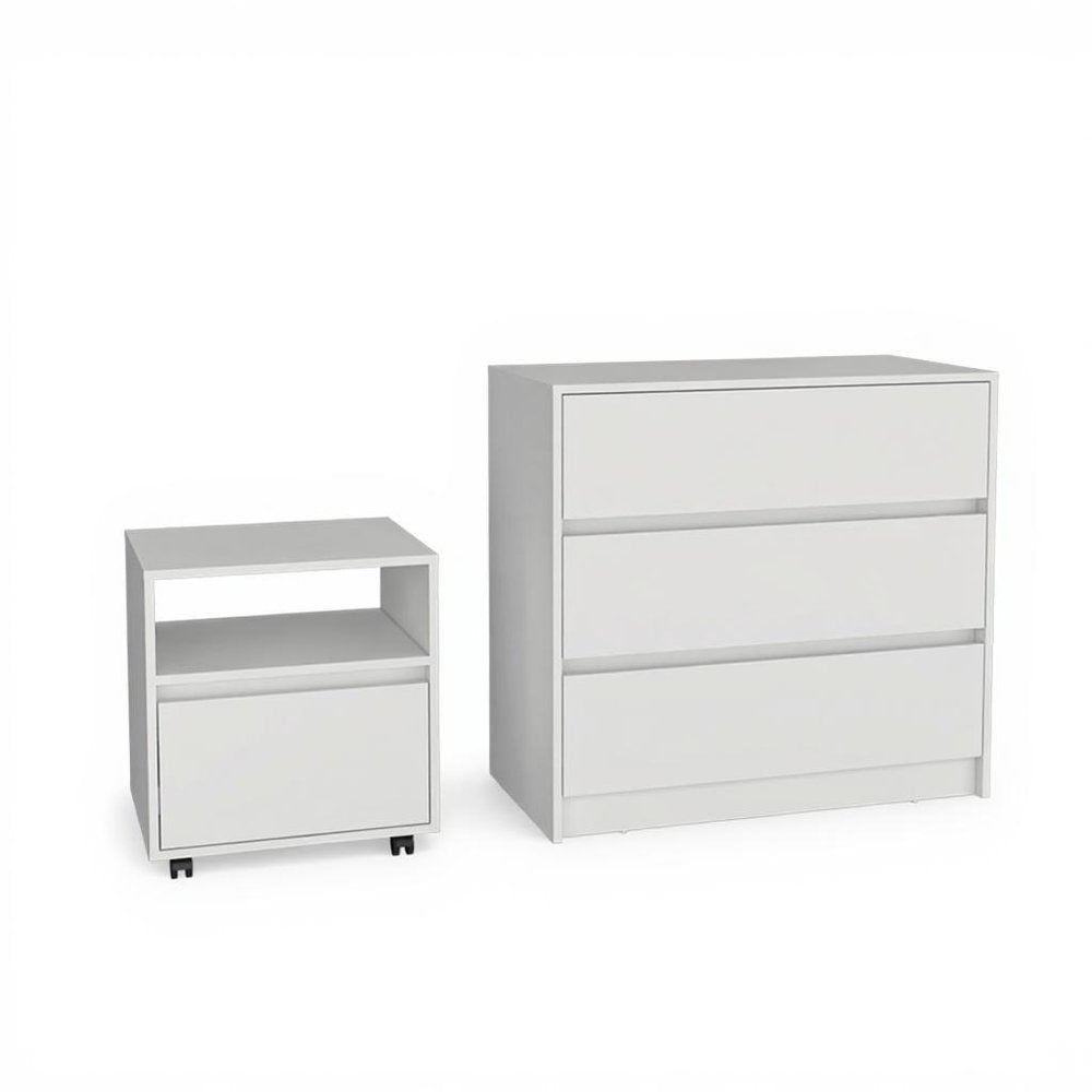 Two Piece White Bedroom Set on a white background
