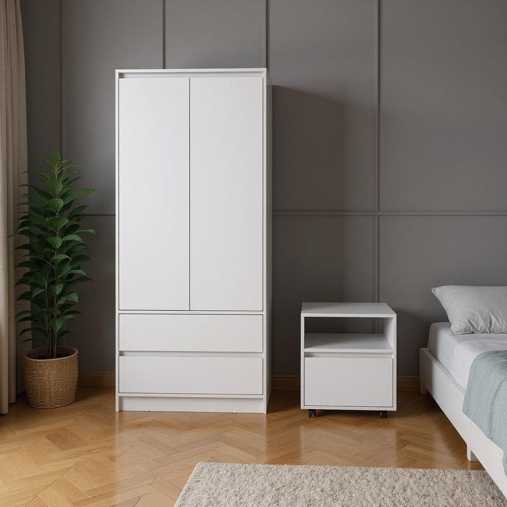 Two Piece White Bedroom Set in a home interior