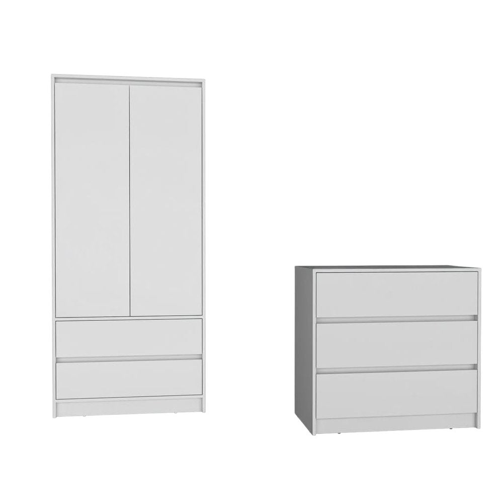 Two Piece White Bedroom Set on a white background