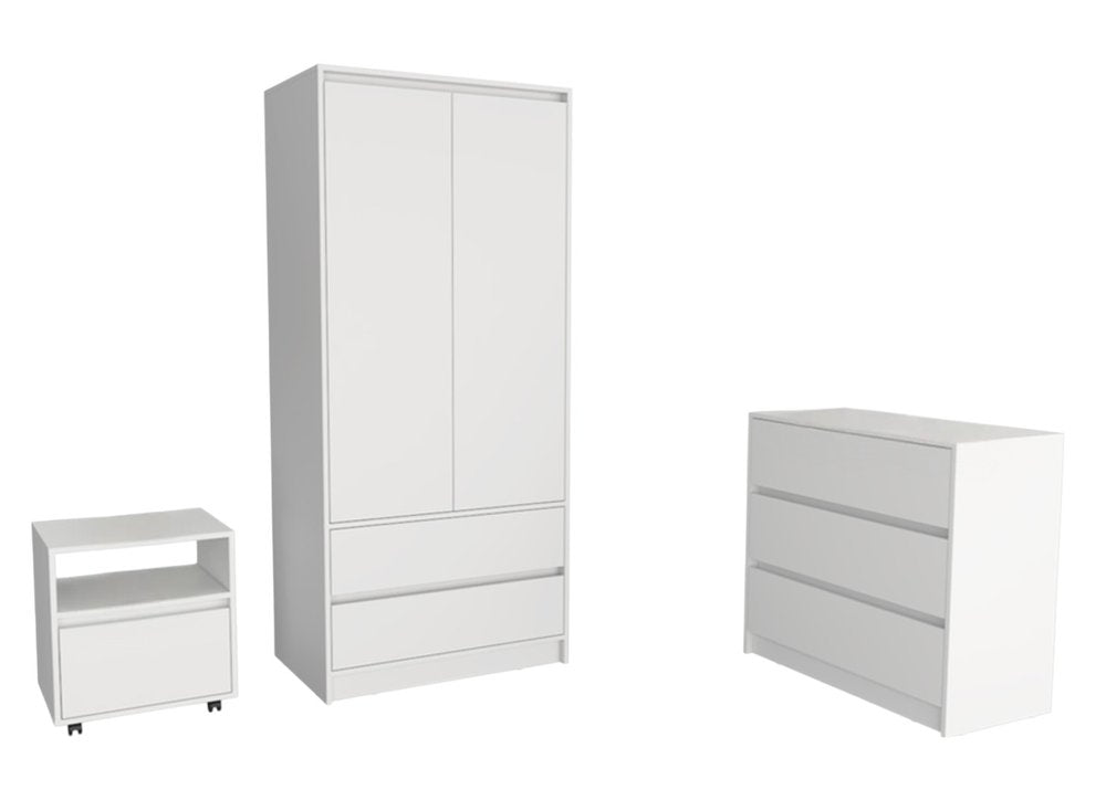 Three Piece White Bedroom Set on a white background