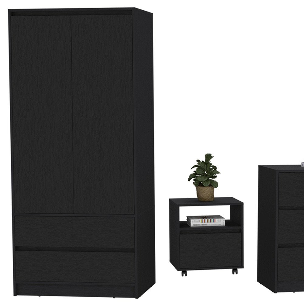 Three Piece Black Bedroom Set on a white background
