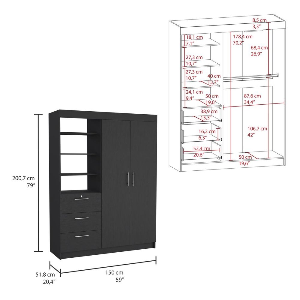 Two Piece Black Bedroom Set on a white background