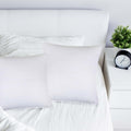 Set of Two Microfiber Down Alternative Medium Hypoallergenic European Size Bed Pillows on a white background