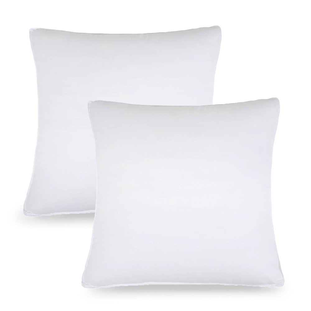 Set of Two Microfiber Down Alternative Medium Hypoallergenic European Size Bed Pillows on a white background
