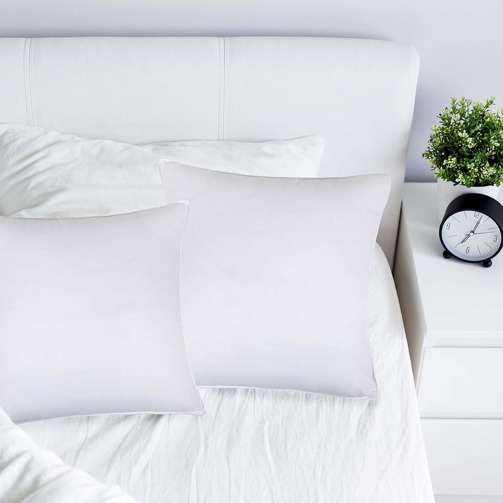 Set of Two Microfiber Down Alternative Medium Hypoallergenic European Size Bed Pillows on a white background