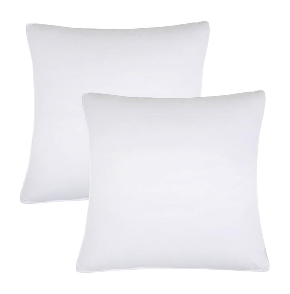 Set of Two Microfiber Down Alternative Medium Hypoallergenic European Size Bed Pillows on a white background