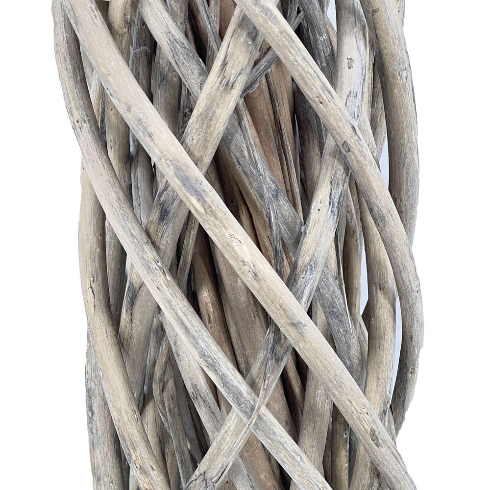 22" Natural Gray Willow Dried Wreath. Wreath isolated on a plain white background, showing a gray wood surface.