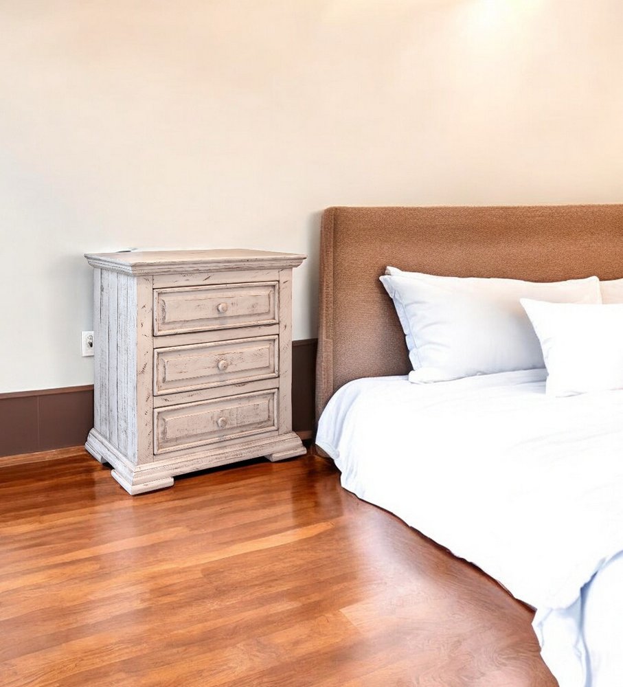 32" White Solid Wood Three Drawer Nightstand. Nightstands & bedside table in white wood.