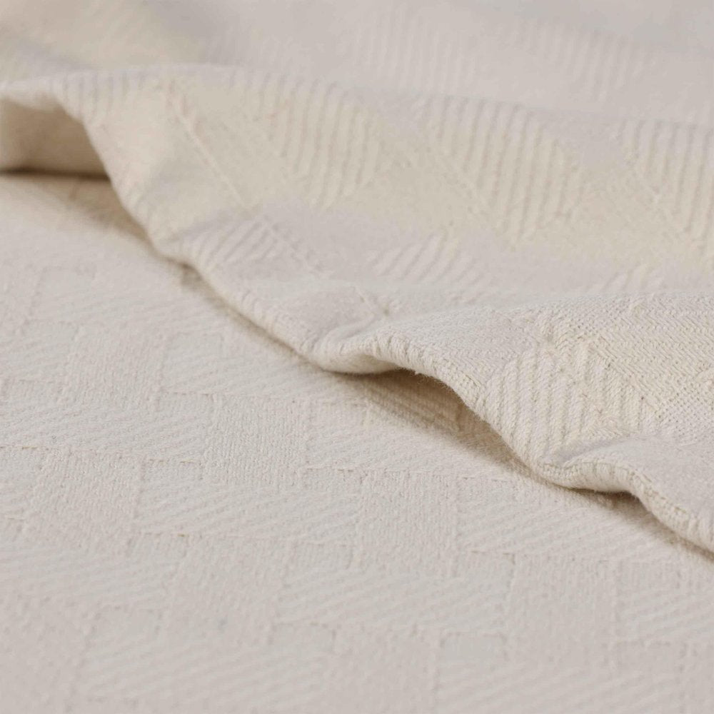 Twin Ivory Cotton Basketweave Geometric Blanket on a white background