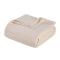 Twin Ivory Cotton Basketweave Geometric Blanket on a white background