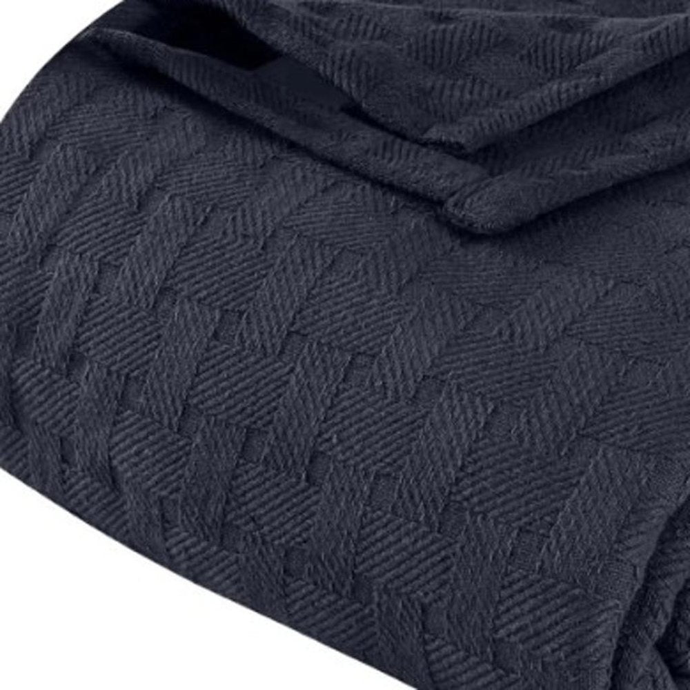 Twin Navy Blue Cotton Geometric Blanket