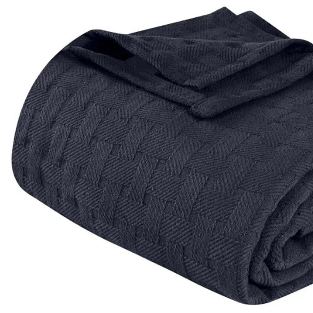 Twin Navy Blue Cotton Geometric Blanket